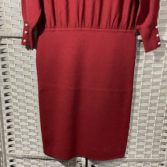 Ann Taylor Mock Neck Blouson Sweater Dress Size L Red Pearl Button Cuffs NEW - Picture 4 of 11